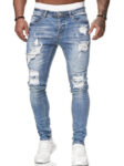 Men’s Solid Color Ripped Stretch Skinny Distressed Jeans