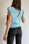 Cascading Ruffles Knit Tank Sky Blue Top for Women