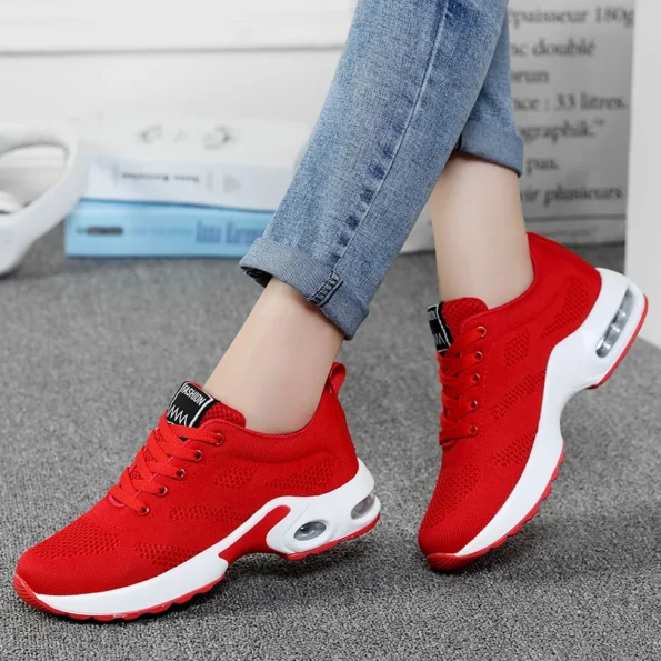 All Seasons Mesh Surface Breathable Light Sports Women's Red Shoes