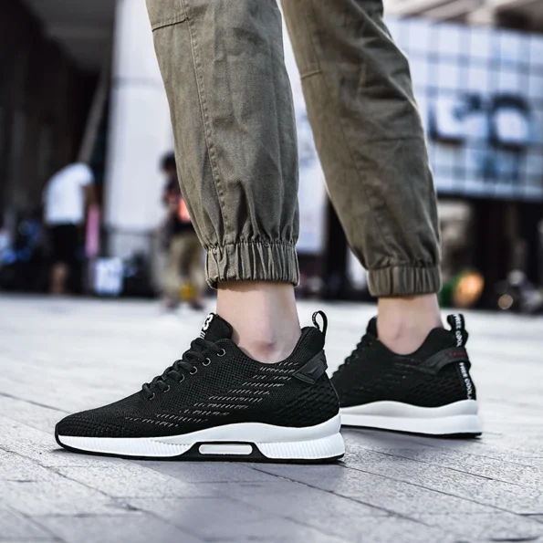 Black Color Cross-Border Plus-Size Flying Woven Elastic Breathable Casual Sports Men’s Shoes