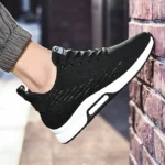 Black Color Cross-Border Plus-Size Flying Woven Elastic Breathable Casual Sports Men’s Shoes