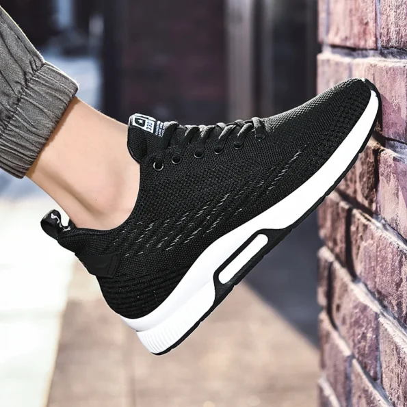 Black Color Cross-Border Plus-Size Flying Woven Elastic Breathable Casual Sports Men’s Shoes