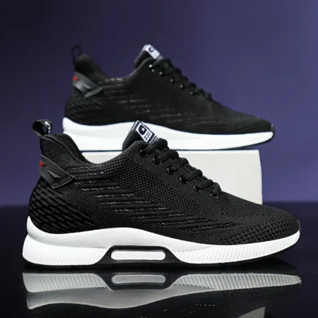 Black Color Cross-Border Plus-Size Flying Woven Elastic Breathable Casual Sports Men’s Shoes