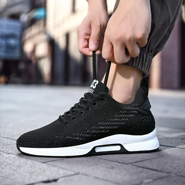 Black Color Cross-Border Plus-Size Flying Woven Elastic Breathable Casual Sports Men’s Shoes