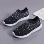 Black Rhinestone Elastic Sock Casual Men’s And Women’s Sports Shoes