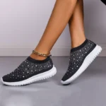 Black Rhinestone Elastic Sock Casual Men’s And Women’s Sports Shoes