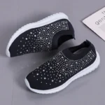 Black Rhinestone Elastic Sock Casual Men’s And Women’s Sports Shoes