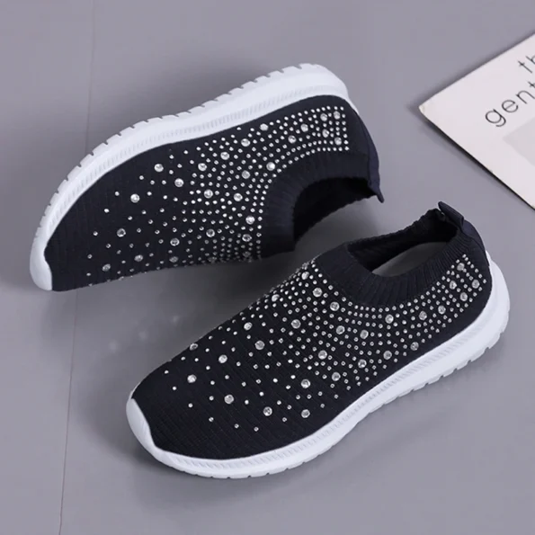 Black Rhinestone Elastic Sock Casual Women's Sports Shoes