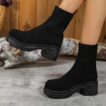 Black Winter flying Mesh Boots Foreign Trade Plus-Size Women’s Shoes