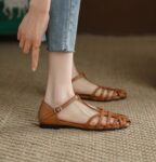 Braided Buckle Roman Sandals Solid Color Flat Heel All-Match Women Shoes 3