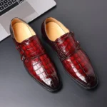 British Wind Pressure Flower Monk Casual Red Color Men’s Leather Shoes 2