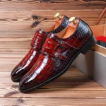 British Wind Pressure Flower Monk Casual Red Color Men’s Leather Shoes 2