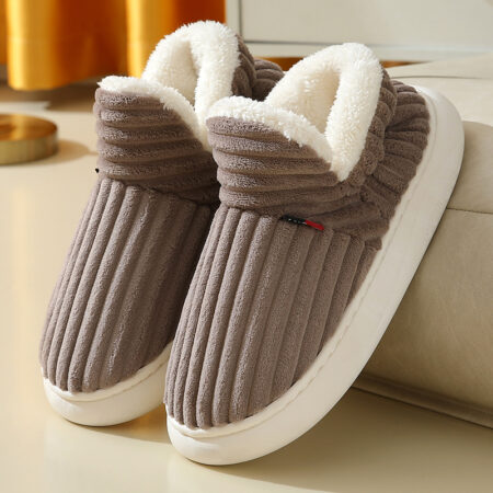 Indoor Autumn And Winter With Velvet Thick Sole Non-Slip Warm Cotton Brown Color Shoes