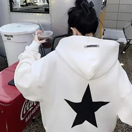 Comfortable Star Logo Printed White Hoodie For Men and Women