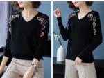 Flower Black Sweater Women’s Pullover Loose Tops