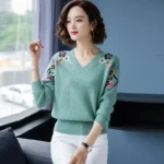 Flower Blue Sweater Women’s Pullover Loose Tops