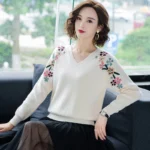 Flower White Sweater Women’s Pullover Loose Tops