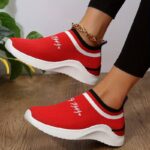 Foreign Trade Large Size Sports Casual Breathable Solid Red Color Women’s Shoes