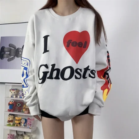 Ghosts 3D Print Vintage Mens Womens Oversized Kanye West CPFM Beige Sweatshirt