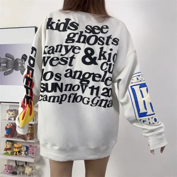 Ghosts 3D Print Vintage Mens Womens Oversized Kanye West CPFM Beige Sweatshirt