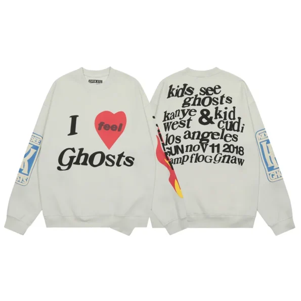 Ghosts 3D Print Vintage Mens Womens Oversized Kanye West CPFM Beige Sweatshirt