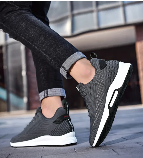 Grey Color Cross-Border Plus-Size Flying Woven Elastic Breathable Casual Sports Men’s Shoes