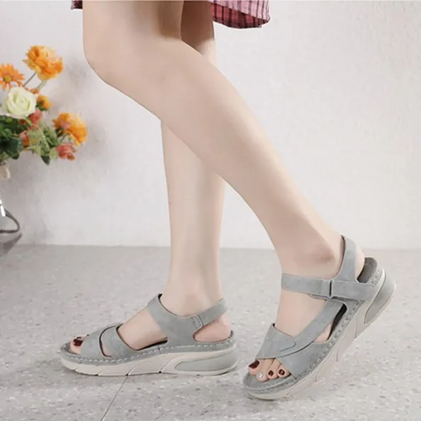 Grey Color Sandals Casual Sports Comfortable Thick Soled Velcro Seam Big Size Women's Shoes