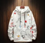 High Quality Cotton Velvet Casual Printed White Hoodie For Men