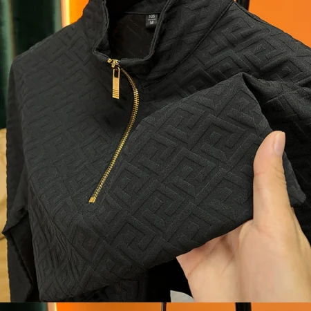 High Quality Polo Half Turtle Collar Zipper Black Color Man Sweatshirt