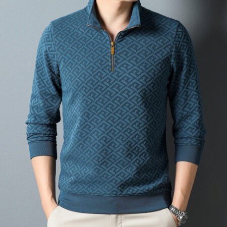 High Quality Polo Half Turtle Collar Zipper Blue Color Man Sweatshirt