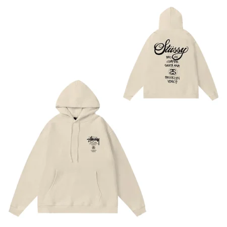 High Quality Trendy Printed Logo Beige Hoodie for Men’s