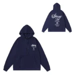 High Quality Trendy Printed Logo Navy Blue Hoodie for Men’s