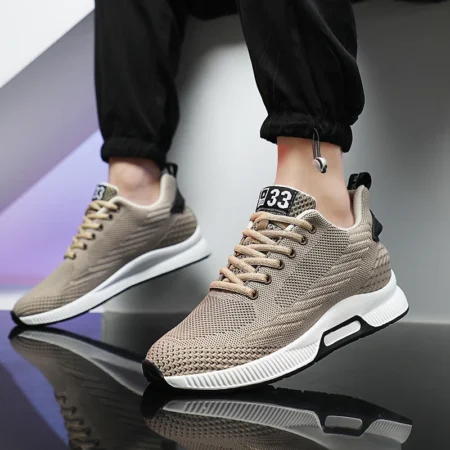 Khaki Color Cross-Border Plus-Size Flying Woven Elastic Breathable Casual Sports Men’s Shoes