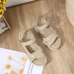 Khaki Color Sandals Casual Sports Comfortable Thick Soled Velcro Seam Big Size Women's Shoes