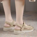 Khaki Color Sandals Casual Sports Comfortable Thick Soled Velcro Seam Big Size Women’s Shoes