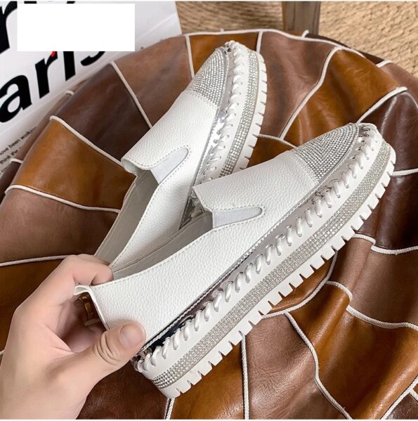 Large Size White Color Loafers Rhinestones Leisure Set Feet Lazy Sports Platform Women's Shoes