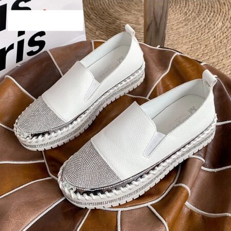 Large Size White Color Loafers Rhinestones Leisure Set Feet Lazy Sports Platform Women's Shoes