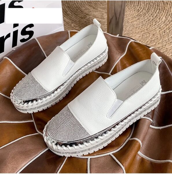 Large Size White Color Loafers Rhinestones Leisure Set Feet Lazy Sports Platform Women's Shoes