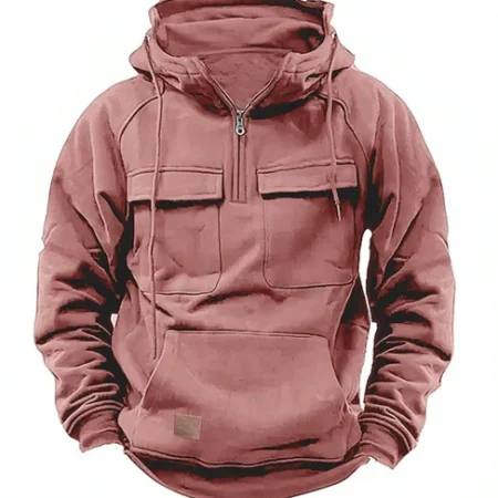 Men’s Attractive Multi Pocket Leather Premium Beige Hoodie