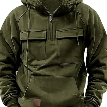 Men’s Attractive Multi Pocket Leather Premium Green Hoodie