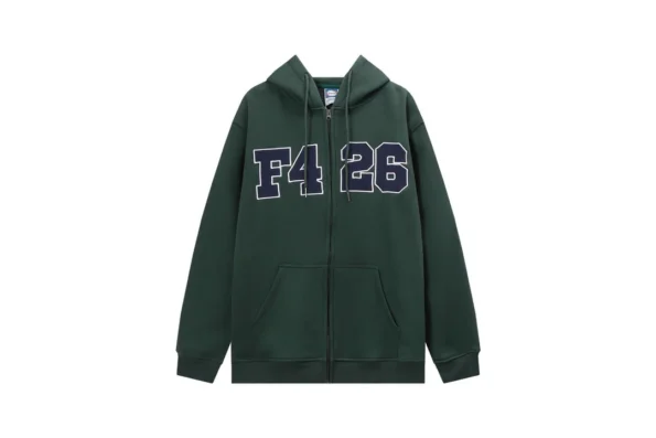 Men’s High Quality Street Zipper Green Color Hoodie