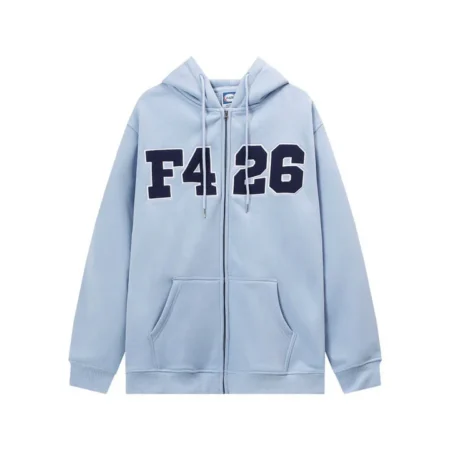 Men’s High Quality Street Zipper Sky Blue Color Hoodie