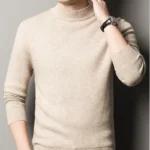 Men’s Underlay Autumn And Winter Thin Sweatshirt Solid Beige Color