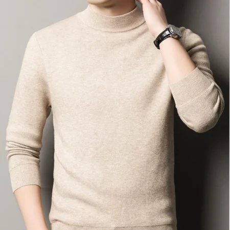Men's Underlay Autumn And Winter Thin Sweatshirt Solid Beige Color