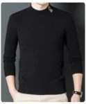 Men’s Underlay Autumn And Winter Thin Sweatshirt Solid Black Color