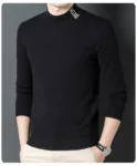 Men's Underlay Autumn And Winter Thin Sweatshirt Solid Black Color