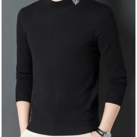 Men's Underlay Autumn And Winter Thin Sweatshirt Solid Black Color