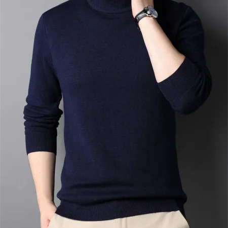 Men's Underlay Autumn And Winter Thin Sweatshirt Solid Navy Color