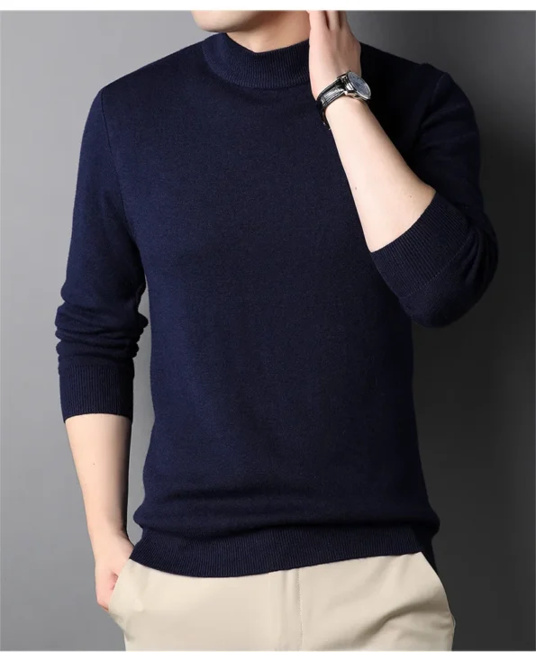 Men's Underlay Autumn And Winter Thin Sweatshirt Solid Navy Color