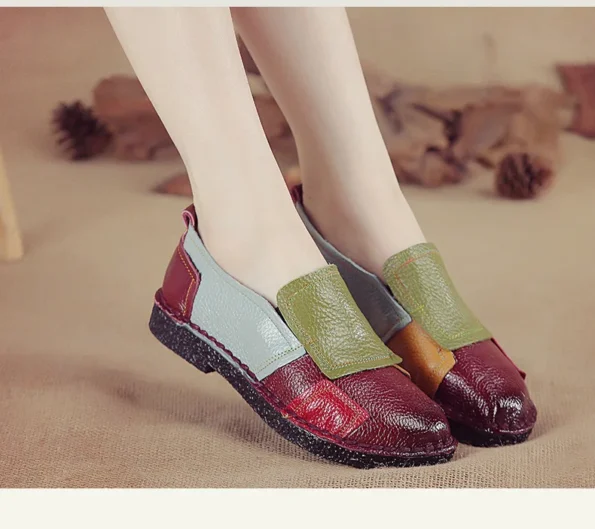 National Style Leather Purple Color Casual Women's Shoes